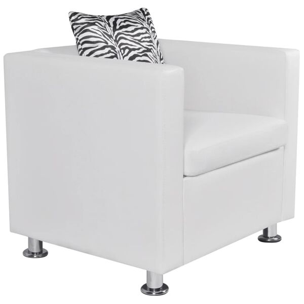 vidaXL Armchair White Faux Leather Compact Durable Armchair Cubic