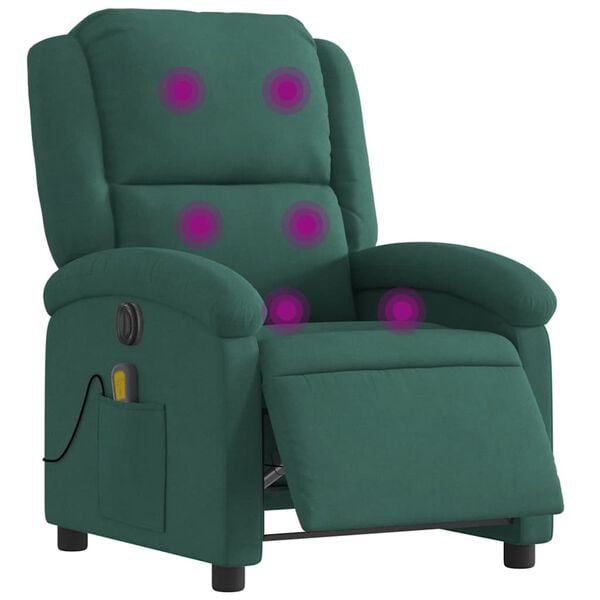 vidaXL Electric Massage Recliner Chair Dark Green Velvet Large
