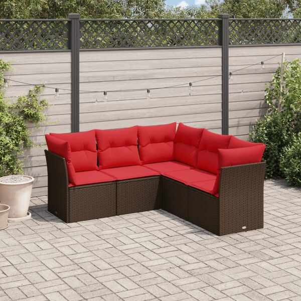 vidaXL 5 Piece Patio Sofa Set with Cushions Brown Poly Rattan