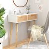 vidaXL Console Table White Engineered wood, solid pinewood, natural rattan