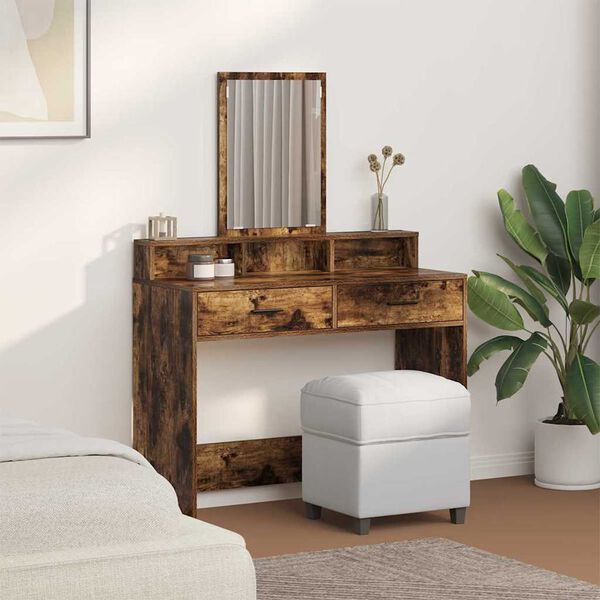 vidaXL Dressing Table with Drawer Smoked Oak 39.37 x 16.14 x 55.12 in