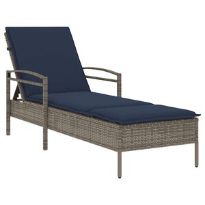 vidaXL Sun Lounger with Cushion Grey 24.8 x 78.7 x 31.9" Poly Rattan (US only)