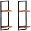 vidaXL Wall Shelf Set of 2 Natural wood and black Solid Acacia wood, Steel