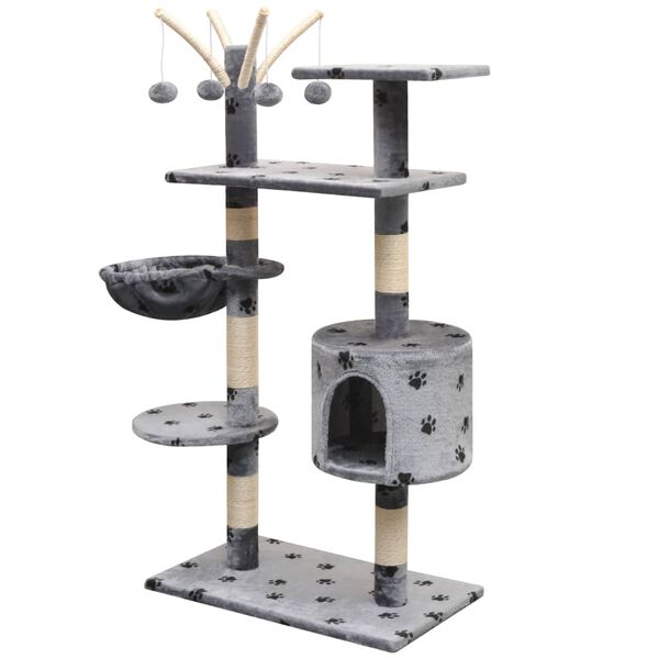 vidaXL Cat Tree Grey with black paw prints