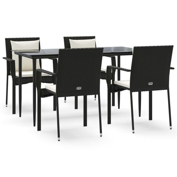 vidaXL Garden Dining Set Black table and chairs with cream white cushions