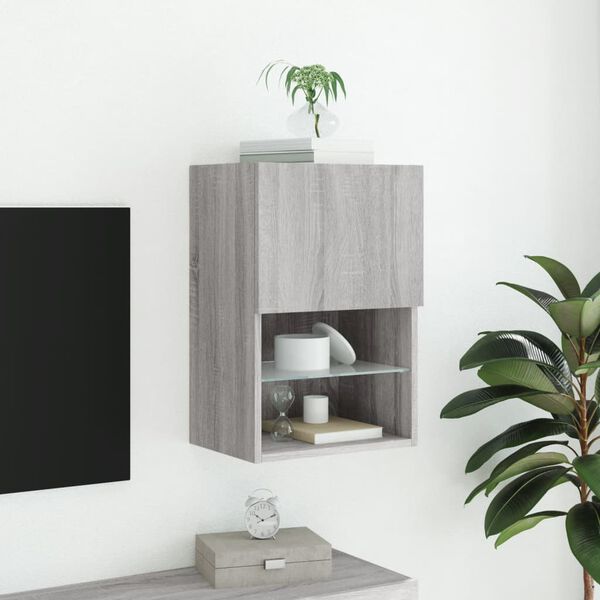 vidaXL TV Cabinet Grey Sonoma Engineered wood, Glass Compact TV Cabinet