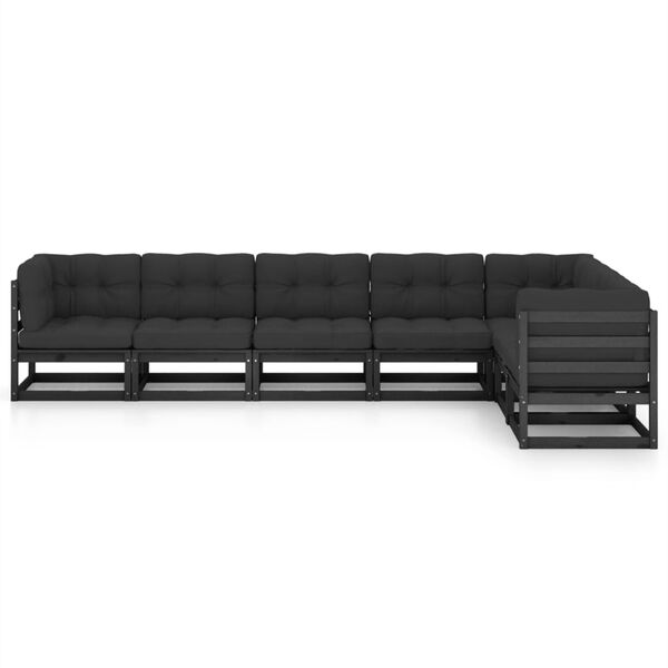 vidaXL Garden Lounge Set Black Solid pine wood, fabric (100% polyester)