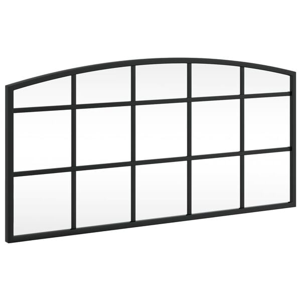 vidaXL Wall Mirror Black Glass, Powder-coated iron 23.6 x 11.8 in