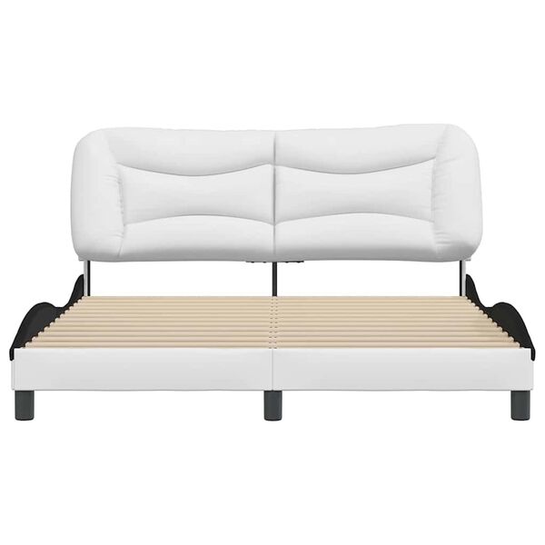 vidaXL Bed Frame without Mattress "Hvar" White and Black 63"x78.7" Faux Leather