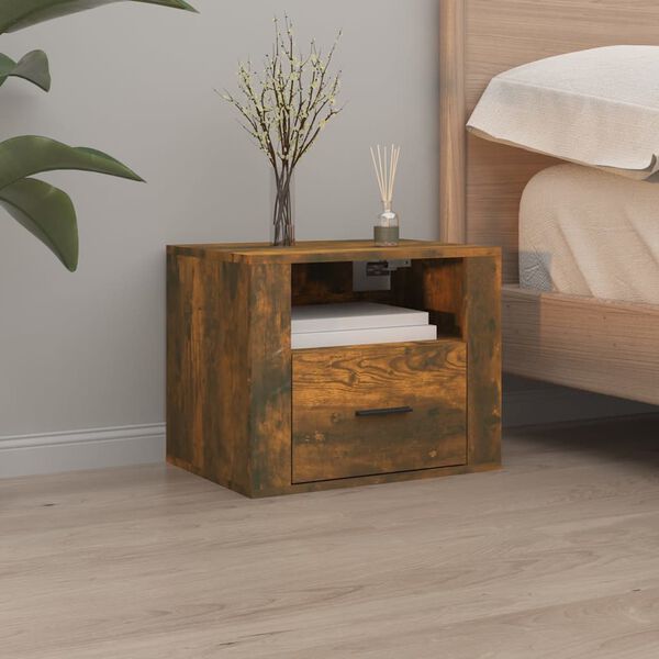 vidaXL Wall-mounted Bedside Cabinet Smoked Oak Engineered Wood Medium
