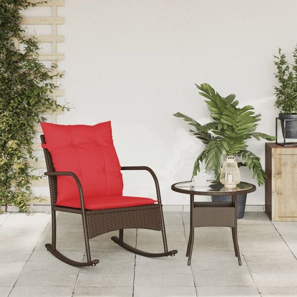 vidaXL Patio Rocking Chair Brown PE rattan Medium Removable Covers