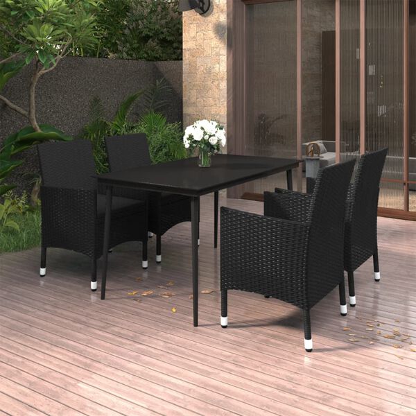 vidaXL Garden Dining Set Black PE rattan, Steel, Glass Medium Seats Many