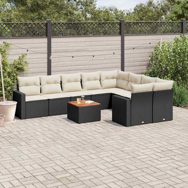 vidaXL Garden Sofa Set Black PE rattan Large UV-resistant materials