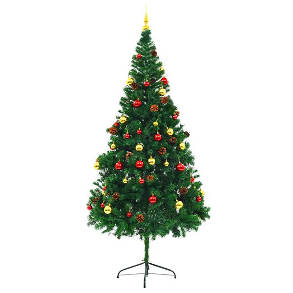 vidaXL Artificial Pre-lit Christmas Tree with Baubles Green 7 ft
