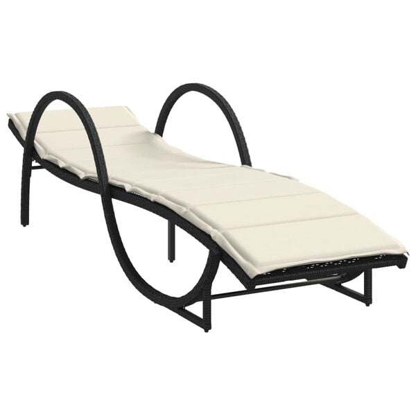 vidaXL Sun Lounger Black, Cream White PE rattan, powder-coated steel