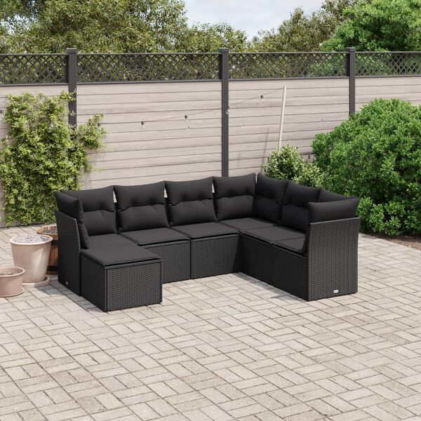 vidaXL Garden Sofa Set Black Poly Rattan, Steel Large Removable Covers