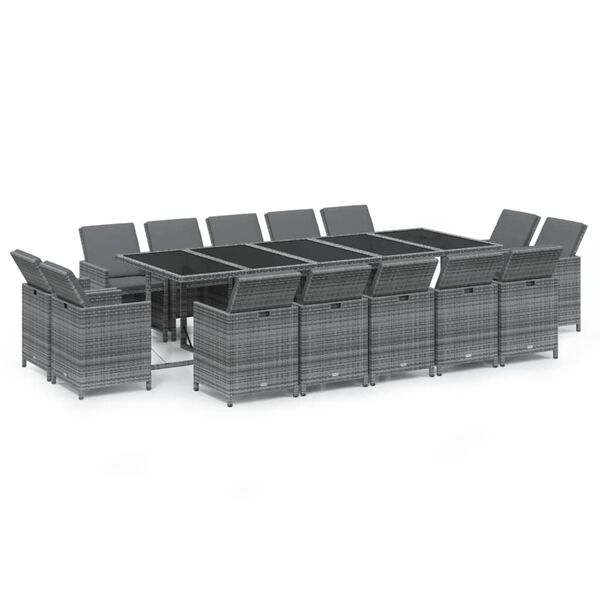 vidaXL Garden Dining Set Gray PE Rattan Large Expandable