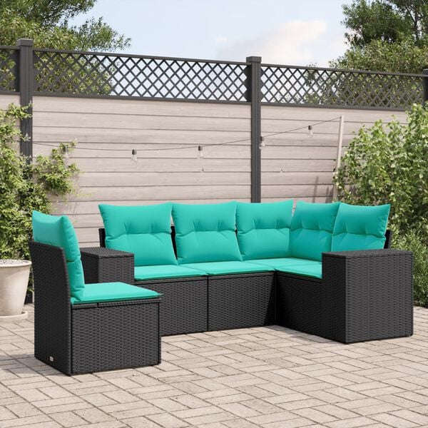 vidaXL Patio Sofa Set Black, Blue PE Rattan, Powder-Coated Steel, Polyester