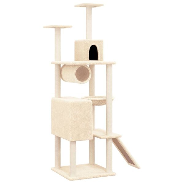 vidaXL Cat Tree Cream Engineered wood, plush, sisal 66.1 in tall Durable