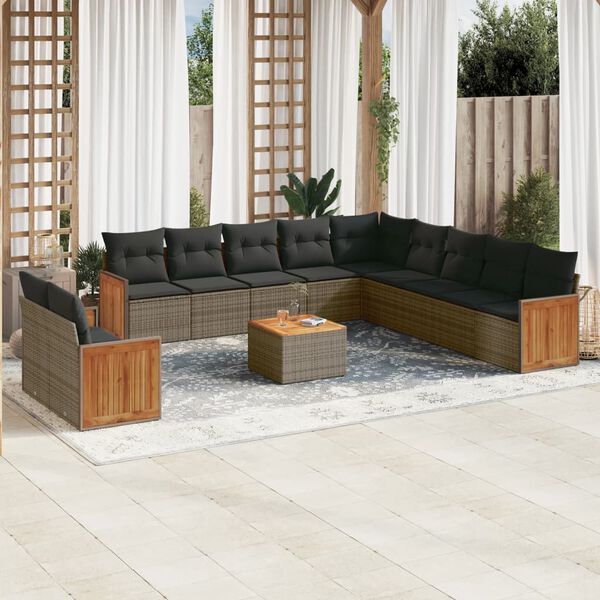 vidaXL Garden Sofa Set Grey PE rattan 12 Piece Set Adjustable Feet
