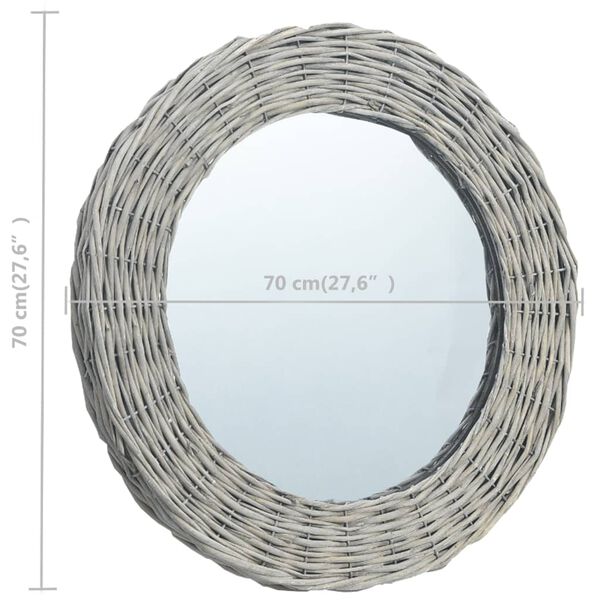 vidaXL Mirror Natural Wicker, glass 27.6 in Decorative Inlays Mirror