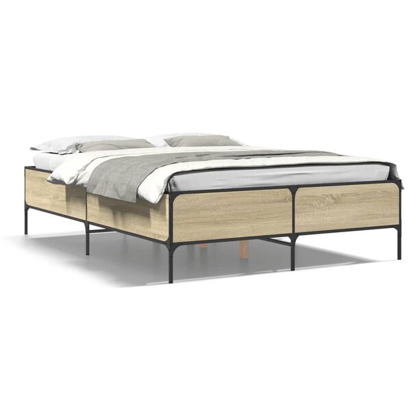 vidaXL Bed Frame Sonoma Oak Engineered Wood, Metal Double Durable