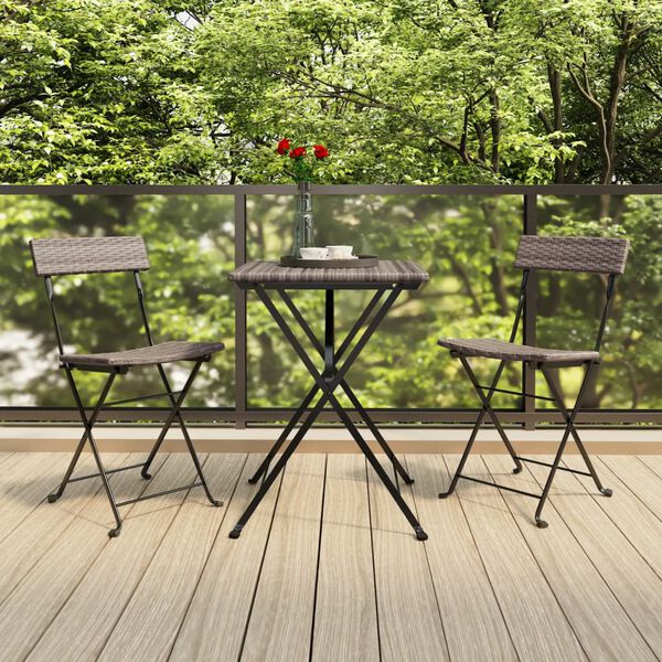 vidaXL Folding Bistro Set Grey PE rattan Small Foldable Bistro Set