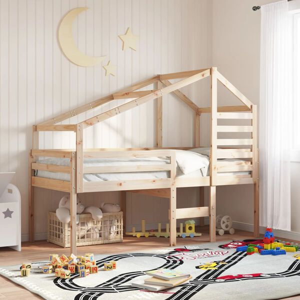 vidaXL Kids'Bed Roof Natural Pine Solid pine wood 78 x 38 x 44.5 in