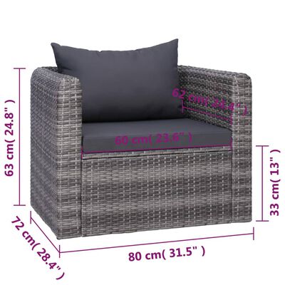 vidaXL 7 Piece Patio Sofa Set with Cushions & Pillows Poly Rattan Gray