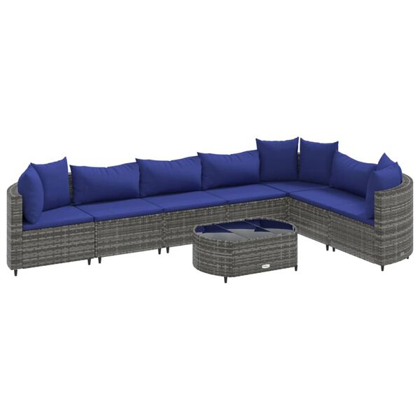 vidaXL Patio Sofa Set Set of 7 Grey PE rattan Medium Adjustable Feet