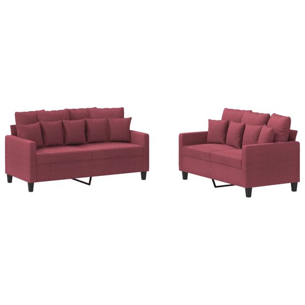 vidaXL Sofa Set Wine Red 100% polyester 2-Seater Sofa Set Rectangular