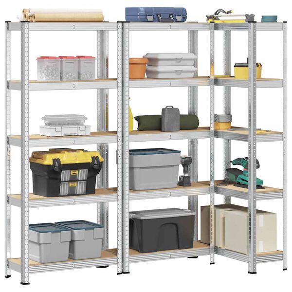 vidaXL 5-Layer Storage Shelves 3 pcs Silver Steel&Engineered Wood