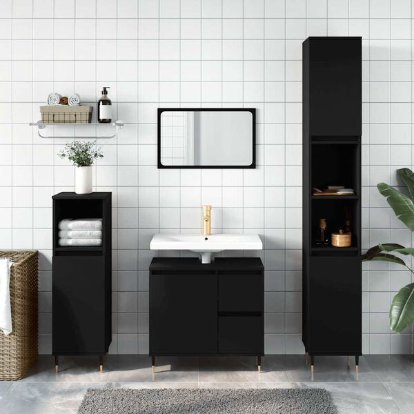 vidaXL Bathroom Cabinet Black Engineered wood, iron Medium