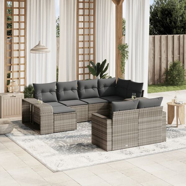 vidaXL Garden Sofa Set Light Grey PE rattan, powder-coated steel