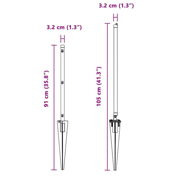 vidaXL Fence Post Other 26 pcs Grey 1.26 x 1.26 x 23.62 in Steel