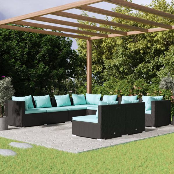 vidaXL Garden Lounge Set Black PE Rattan, Powder-Coated Steel, Plastic