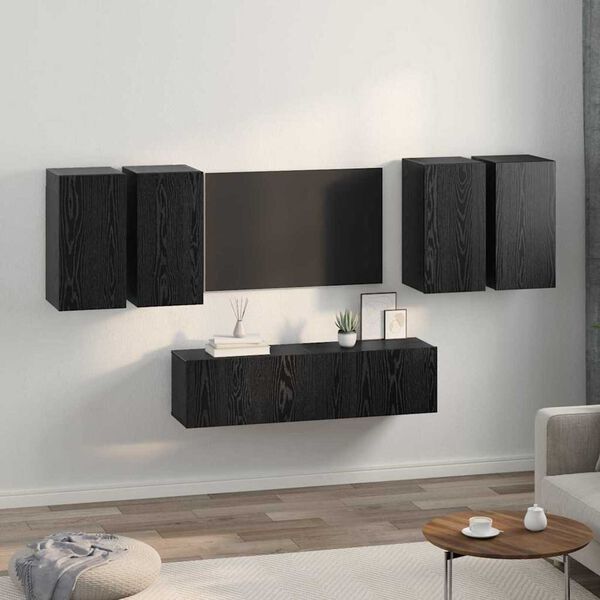 vidaXL TV Cabinet Set Wall-mounted Black Oak Engineered Wood