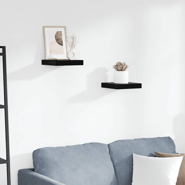 vidaXL Wall Shelf Set of 2 High gloss black Honeycomb MDF, metal