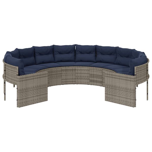 vidaXL Patio Sofa Grey Poly Rattan Large Durable Outdoor Sofa Round