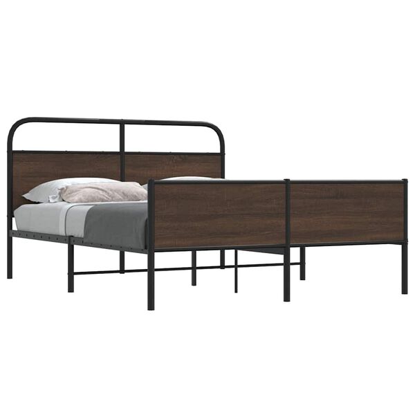 vidaXL Bed Frame Brown Oak Steel, Engineered Wood 63x79 in Bed Frame