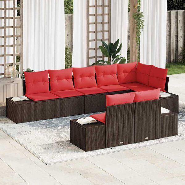 vidaXL Garden Sofa Set with Cushion 8 pcs Brown Poly Rattan