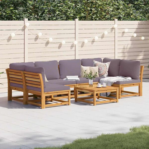 vidaXL Garden Lounge Set Dark grey cushions, natural wood