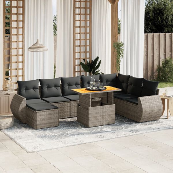 vidaXL Garden Sofa Set Grey Poly Rattan Large Adjustable Armrests