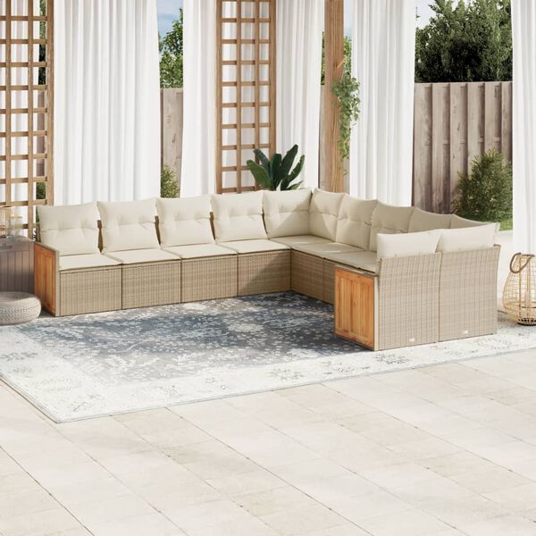 vidaXL Garden Sofa Set Beige Poly Rattan, Powder-coated Steel Large