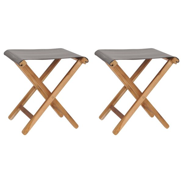 vidaXL Folding Chair Set of 2 Dark Grey, Teak