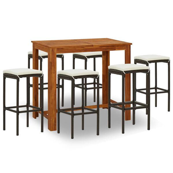 vidaXL Garden Bar Set Brown Solid acacia wood, Poly rattan, Steel, Polyester