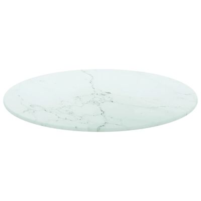vidaXL Table Top White Ø 15.7"x0.3" Tempered Glass with Marble Design