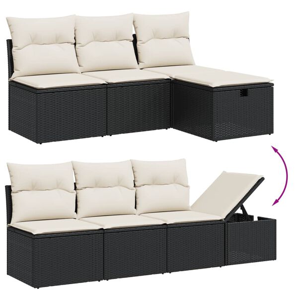 vidaXL Garden Sofa Set Black PE Rattan, Steel Medium Modular