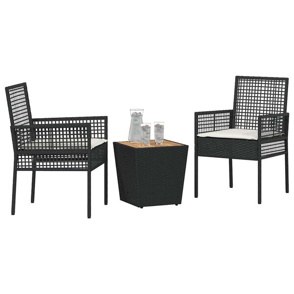 vidaXL Garden Bistro Set 3 pcs Black Poly Rattan