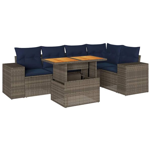 vidaXL 6 Piece Patio Sofa Set with Cushions Gray Poly Rattan